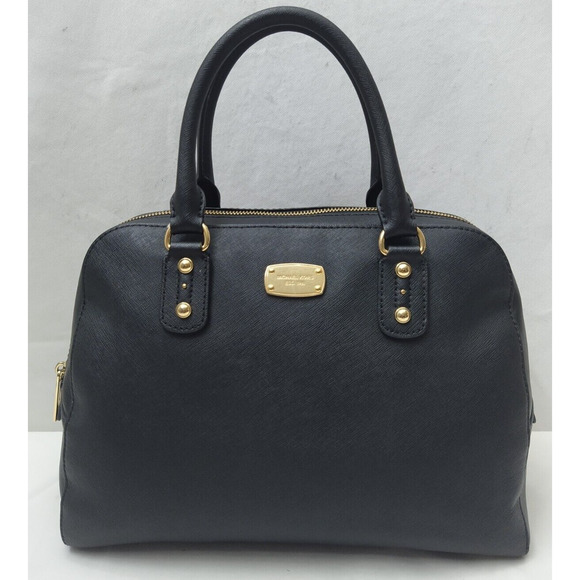 Michael Kors Black Crossgrain Leather Domed Top Handle Zipper Satchel Bag - Picture 1 of 16
